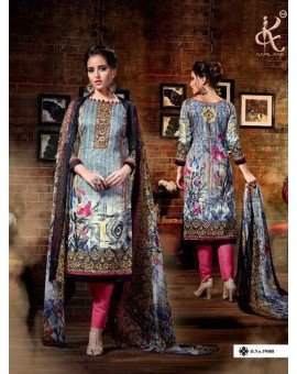 Salwar Suit- Cambric Cotton with Self Print - Blue and Pink Colour (Un Stitched)